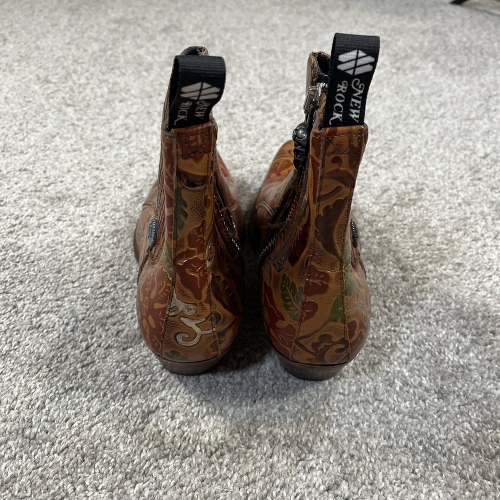 New Rock Leather Ankle Boots Womens 39 US 8 Floral Tooled Western M-GY501C-C3 - Picture 6 of 10